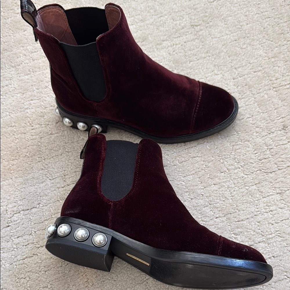Elegant Burgundy Chelsea Boots with Pearl Detailing